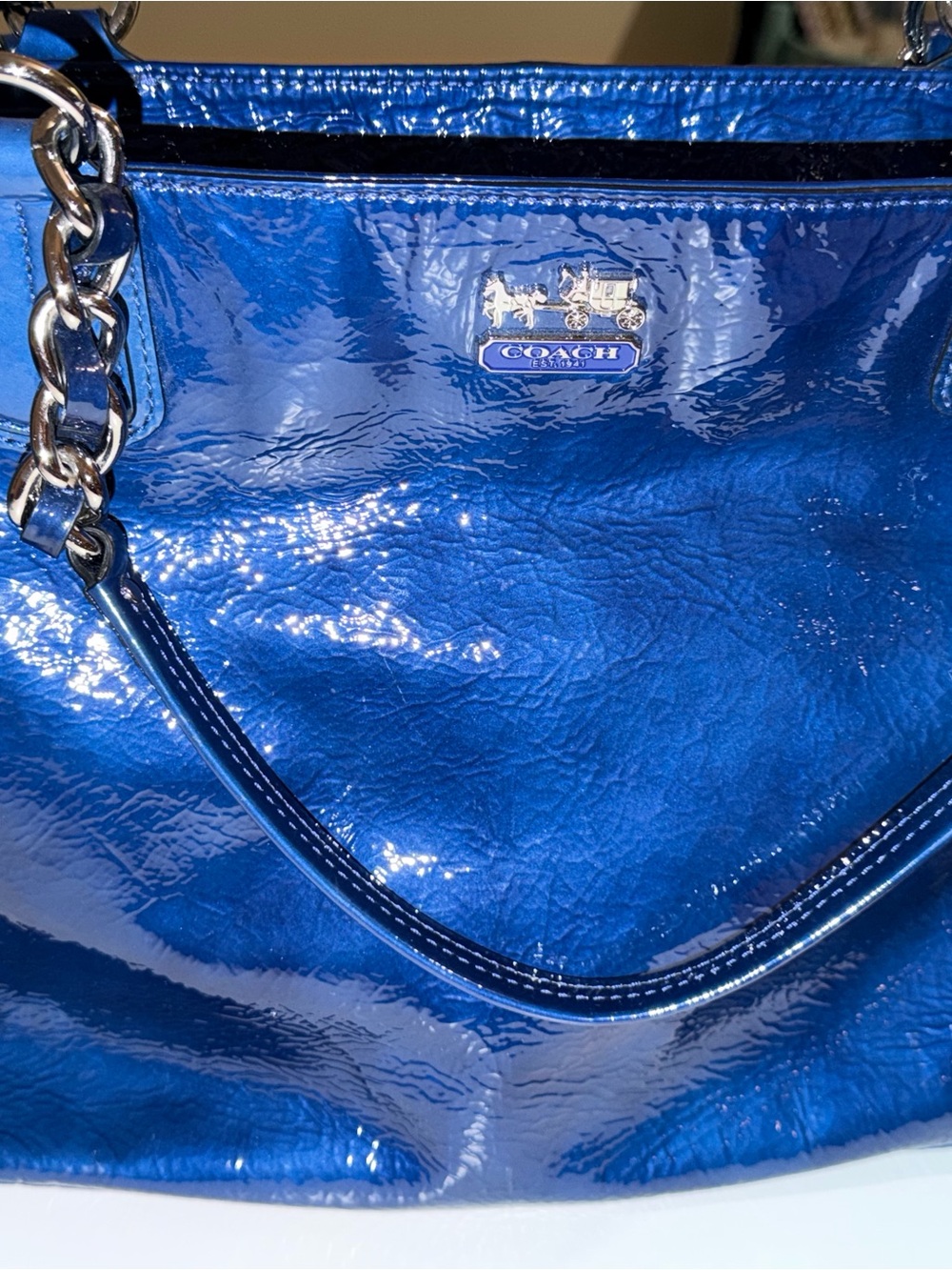 Coach Patent Leather Shoulder Bag in Shiny Blue